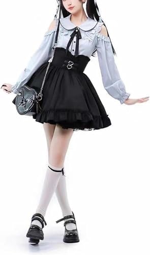 Lolita Fashion Jirai Kei Fashion Y2K Sets Cutecore Balletcore Off Shoulder Shirt Women Lace Mesh Sheer Long Sleeve3