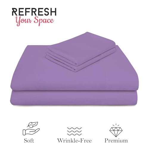 Image of FRESH FROM LOOM Microfiber Soft Solid Plain Single Size Bedsheet - 240 TC, Hypoallergenic Bed Sheet with 1 Pillow Covers (Size- 60 x 90 inch | Purple| Solid)