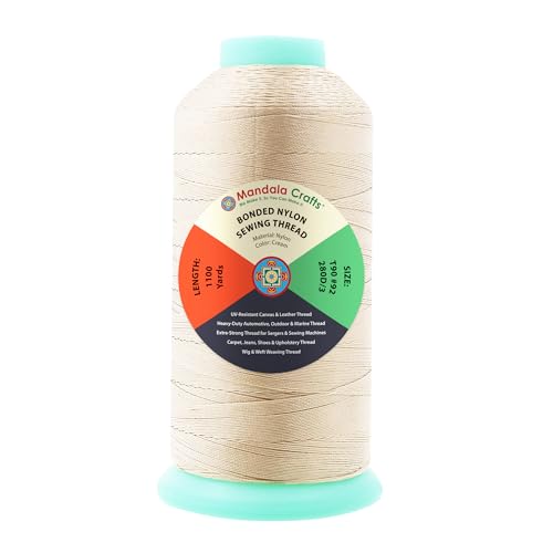 Mandala Crafts Size 92 280D T90 Cream Bonded Nylon Thread, 1100 YDs