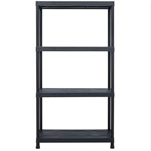 Easy Shopping ® 4/5 Tier Black Heavy Duty 60CM Wide Plastic Shelving Unit Storage Organised Garage/Home/Pantry Racking Shelf Shelves Workbench Workman Bays Racking Tools Paint (Black, Large, 4)