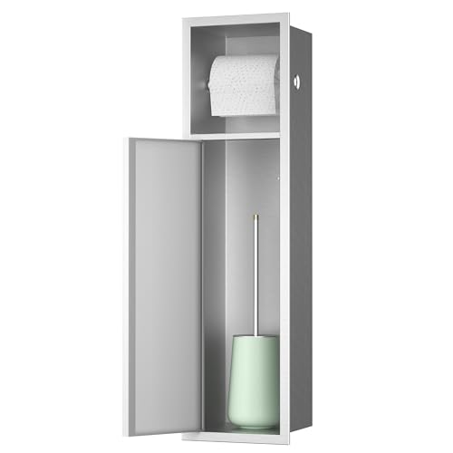 Bernkot in Wall Toilet Paper Holder, Over-Mounted Toilet Roll Holder w/Cabinet for Bathroom Remodel, 304 Stainless Steel Tissue Paper Holder with Dispenser (Brushed)