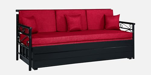 Image of 3 Seater Metal Sofa Cum Bed with Hydraulic Storage | Queen Size Sofa Cum Bed | 3 Seater Sofa Set, Metal Sofa Set for, Living Room, Red, Queen Size (Red & Black)