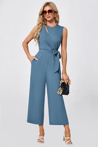 Jasambac Women'S Jumpsuits Sleeveless Dressy Scoop Neck Long Pant Romper Tummy Control Playsuit Casual One Piece Outfits thumb #6