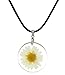 stylesilove Womens Pressed Natural Daisy Flower Resin Pendant Necklace (White with Leather Rope) (White with Leather Rope) (White with Leather Rope)