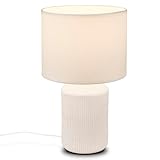 BRILONER - Tischlampe mit Stoffschirm, Kabelschalter, Keramikfuß, Lampe, Nachttischlampe, Tischleuchte, Dekolampe Flur, Bürolampe, Leselampe, Wohnzimmer, Schlafzimmer, 22x37,5 cm (DxH), Weiß