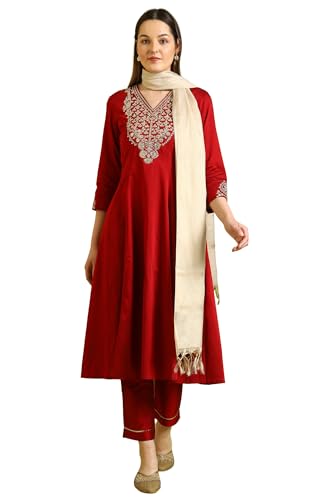 W for Woman Solid Mettalic Embroidered Anarkali Kurta, Slim Pants...