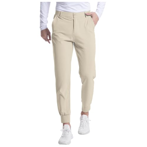 Pantaloni da golf da uomo, elasticizzati, slim fit, da golf, pantaloni sportivi lunghi, pantaloni chino in tessuto con tasche, eleganti pantaloni basic solidi, bianco, M