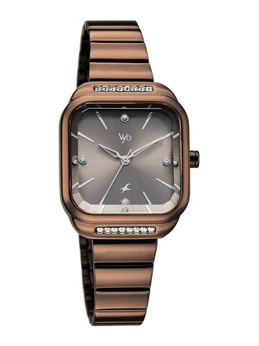 Image of Fastrack Vyb Seeker with Quartz Analog Grey Dial Coffee Brown Stainless Steel Strap Watch for Girls - FV60124QM01W