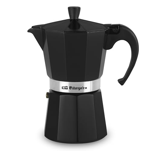 Orbegozo KFN 610   Cafetera italiana de aluminio, 6 tazas de capacidad, mango ergonómico, válvula de seguridad, filtro desmontable, Color Negro