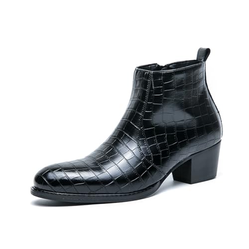 Men's Gradient Patent Leather Print Business Chelsea Boots with Side Zipper, Retro Pointed Toe Low Chunky Heel Non-Slip Formal Short Boots for Business Work Party Ankle Boots