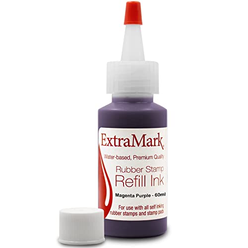 ExtraMark Premium Stamp Refill Ink for Self-Inking Stamps and Stamp Pads, 60 ml, Magenta Purple Color Ink.