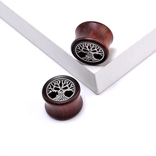 Pobaisiter APO-M834Z-12 2Pcs Organic Red Sandalwood Hollow Double Flared Ear Gauges Tunnels Expander Tree Of Life Jewelry For Man For Woman Body Piercing Jewelry 0G-1 Inch thumb #2