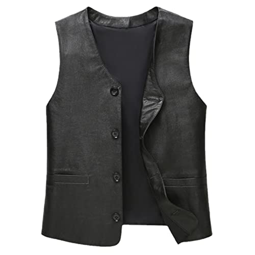 Gilet en cuir de vache homme col v noir veste mi-saison vetement hiver taille xxl