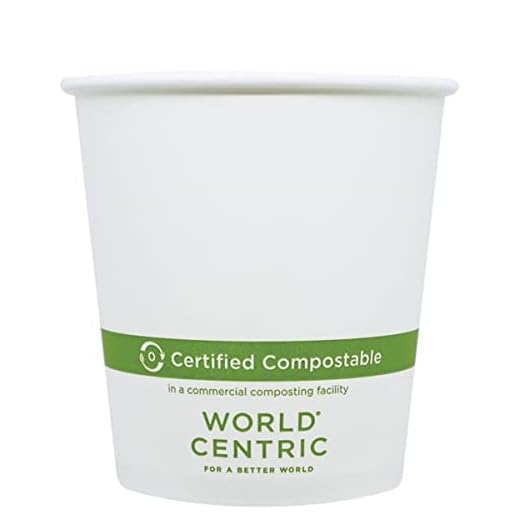 World Centric Taza de papel caliente/PLA compostable de pulpa de madera y maíz, 10 onzas, 1000 unidades