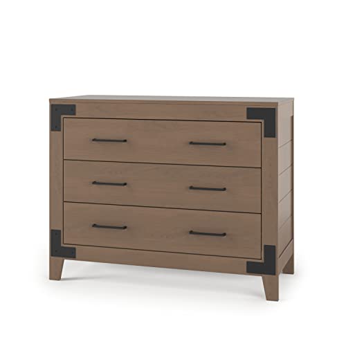 Child Craft Lucas 3-Drawer Dresser, 42.09" W Modern Nursery Dresser with Metal Pulls, Bracket Accents, Baby-Safe Finish, Dusty Heather