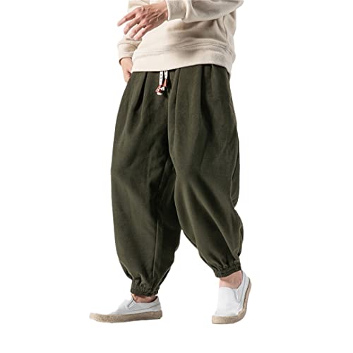 Pantaloni Sportivi da Uomo Harem con Cavallo e Parkour Pantaloni Affusolati da Allenamento Jogger in Cotone Army Green 4XL
