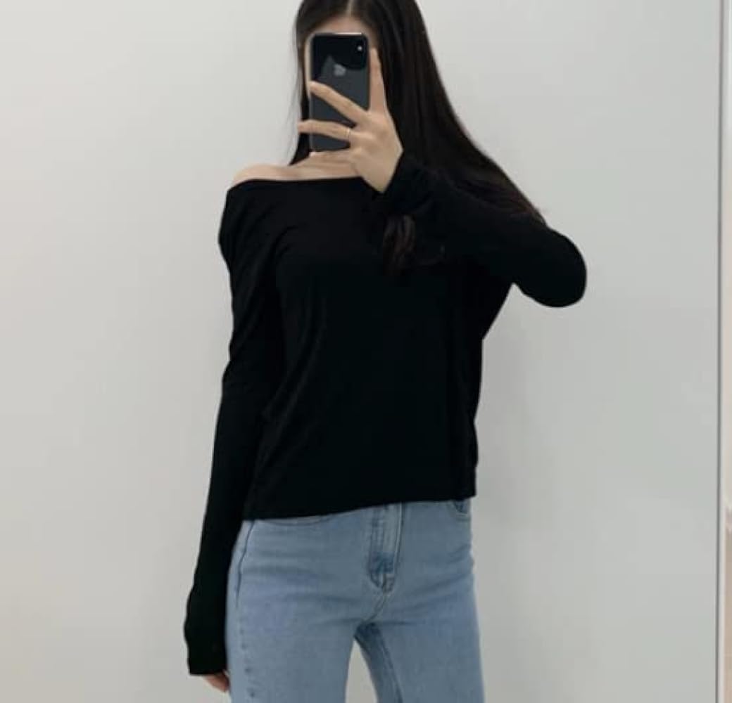 determ バックオープン長袖トップス ブラック バックオープントップス/背中開き（Tシャツ/カットソー）｜ampm