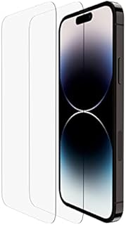 Belkin 2 pack TemperedGlass iPhone 14 Pro screen protector, easy bubble free application with included EZ-Frame for installation, 9H hardness tested, scratch resistant crystal-clear screen protector