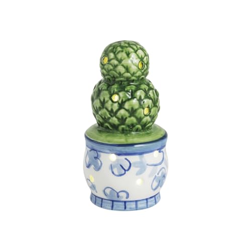 Mud Pie Green Ceramic Topiary LED Sitter