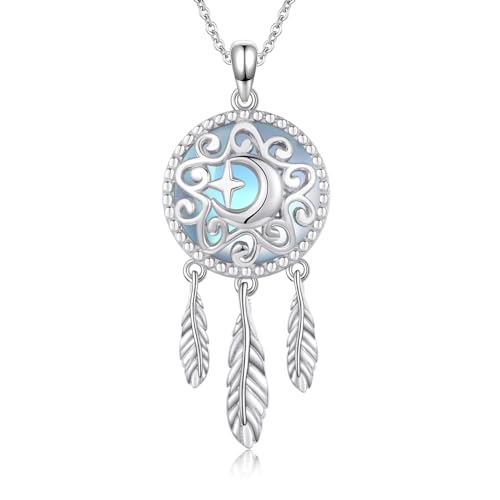 REDSUN Collier attrape-rêves en argent sterling 925 - Style bohème - Pendentif en pierre de lune - Cadeau pour femmes et adolescentes, M, Argent sterling,...