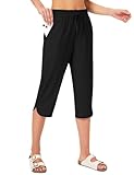FitsT4 Sports Pantalones capris de natación para mujer, de secado rápido, UPF 50+, pantalones de baño modestos con bolsillos de malla, Negro -, M