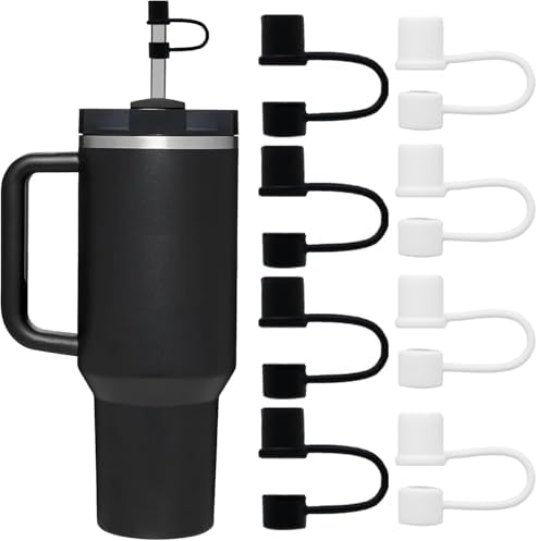 Straw Toppers for 10mm/0.39inch Diameter Straw Cover, compatable for Stanley/Owala Tumblers, Food Grade Silicone. (4Pcs-White+4Pcs-Black)