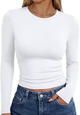 Trendy Queen Womens Long Sleeve T Shirts Fall Basic Tops White XS