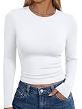 Trendy Queen Womens Long Sleeve T Shirts Fall Basic Tops White S