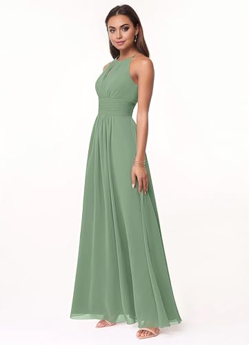 Women's Halter Chiffon Bridesmaid Dresses for Wedding A Line Sleeveless Formal Evening Gown3