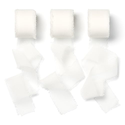 AOKSUNOVA Schleifenband Weiss Stoff Chiffonband 2,5cm x 18,9m Geschenkband Breit Band Weiß Hochzeit Stoffband