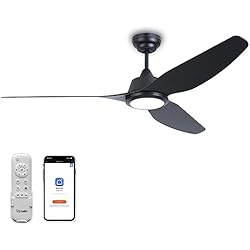 Lampara Ventilador Himalaya Ovlaim Ventilador de Techo Silencioso con Luz y Mando a Distancia, Verano de Invierno Función Reversible, Motor DC (ahorro energia), Compatible con APP/Alexa/Google Home, IP44, 142CM, Negro
