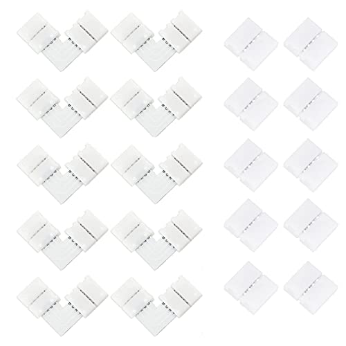 20 conectores de tira de luz LED RGB en forma de L de 4 pines para tira de luz LED multicolor 5050, adaptador sin cables sin soldadura