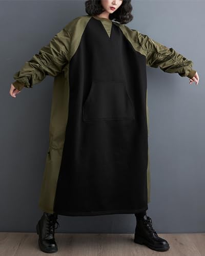 Robe Longue Manches Plissées ellazhu au Design Géométrique Original