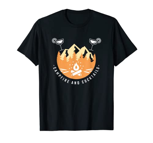 Campfire and Cocktails Graphic Funny Camping Beber Camiseta