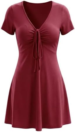 Vestido Curto Cor bordô 95% Poly + 5% Elástica | Modelo Decote V ...