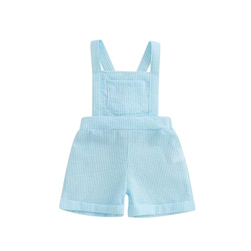 Pybcvrrd Baby Boy Girl Summer Outfit Stripe Sleeveless Seersucker Overalls Shorts Square Neck Shortalls Suspender Clothes (green, 0-6 Months)
