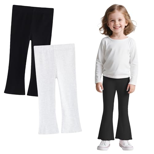Domueay Leggings para Niña Algodón Pantalones Acampanados Niñas Pack de 2 Suaves y Cómodos Mallas Elásticas Deportivas para Ballet Escolar Correr Legging Infantil Ropa 4-5 Años, Negro Blanco