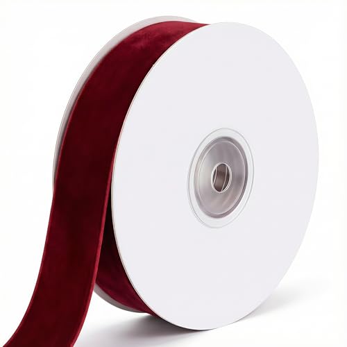 20mm Dark Red Velvet Ribbon 10 Yards Christmas Ribbon for Gift Wrapping Xmas Tree Decoration Bouquets Burgundy Velvet Ribbons for Bows Making Holiday & Party Decoration