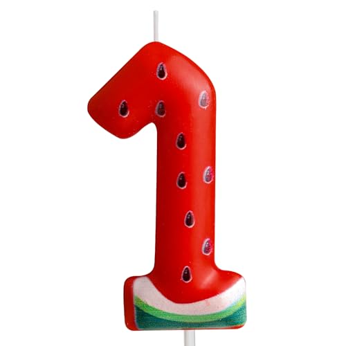 Cxryrzhe 1st Birthday Candles Number 1 Red Watermelon Birthday Party Watermelon Theme for Baby Girl Boy Birthday Cake Topper Graduation Celebration Anniversary Wedding Dessert Fruit Party Decorations