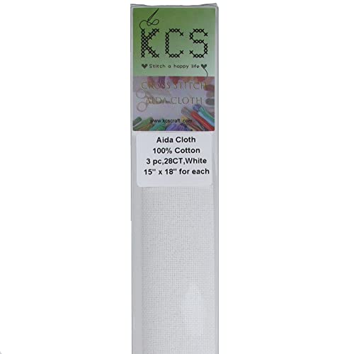 Image of KCS 3 pc of 15 inch x 18 inch Counted Cross Stitch Cotton Aida Cloth Needlework Fabric,28CT,White