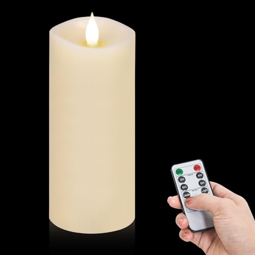 Image of 1PCS, 3 x 7 inches Flameless Candle with Remote Control, 3D Flickering Wick, Real Wax, Battery Candles,with Timer,Battery Powered Candles,for Holiday Home Decor,Ivory