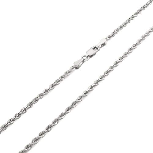 Nuragold 10K White Gold 2Mm Rope Chain Diamond Cut Pendant Necklace, Mens Womens Lobster Clasp 16" 18" 20" 22" 24" 26" 28" 30" - Real Gold Jewelry #TOP27