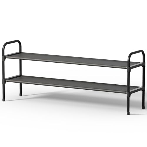 Image of Kitsure Shoe Rack, 39 inch Wide Extra-Long Shoe Organizer, 2-Tier, Black | Closet, Front Door Entrance, Entryway, Stackable & Detachable Shelf, Closet Organizers and Storage