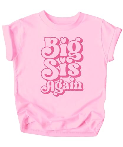 Olive Loves Apple Big Sis Again Shirt for Siblings Groovy Pink Graphic Big Sister Tee