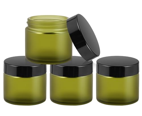 2oz Glass Jar with Lid,Hoa Kinh 4Pack Green Frosted Cosmetic Containers