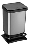 Rotho Paso Mülleimer 20l mit Pedal und Deckel, Kunststoff (PP) BPA-frei, carbonmetallic, 20l (29.3 x 26.6 x 45.7 cm)