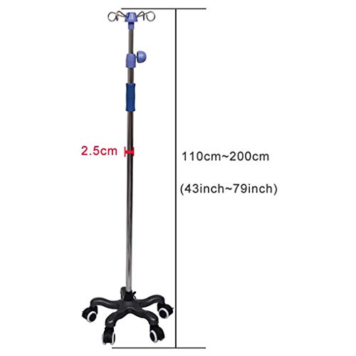 IV Stand IV Pole with Stainless Steel Adjustable Height Display Stand Rack - for Hospital, Private Clinic and Home (4 Hooks 5 Legs)