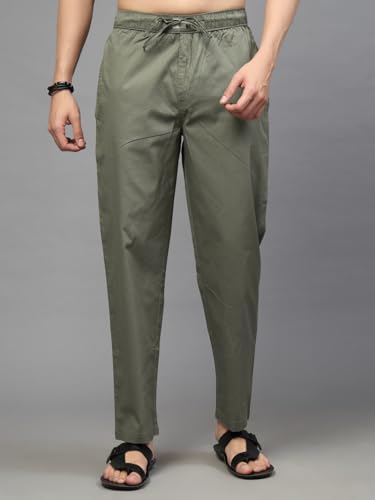 Image of Majestic Man Comfort Fit Solid Cotton Casual Lounge Pyjama with Elastic Waist, Drawstring & Zip Closure