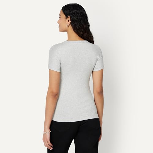 Amazon Essentials Women's Slim-Fit Short-Sleeve V-Neck T-Shirt, Pack of 2, Light Blue/Light Grey Heather, XX-Large - image 3
