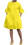 Choichic Button Down Shirt Dresses for Women with Pockets Flare Bell Sleeve A-Line Midi Tunic Dress X-Large Yellow